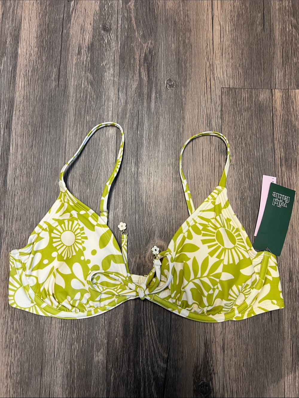 wild fable bikini top green & cream floral